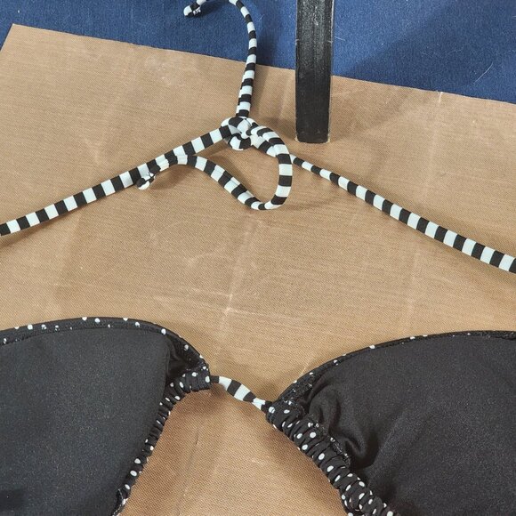Massimo Black and White Polka Dot Striped Straps Nylon Span Bikini Top Size S - Picture 10 of 16